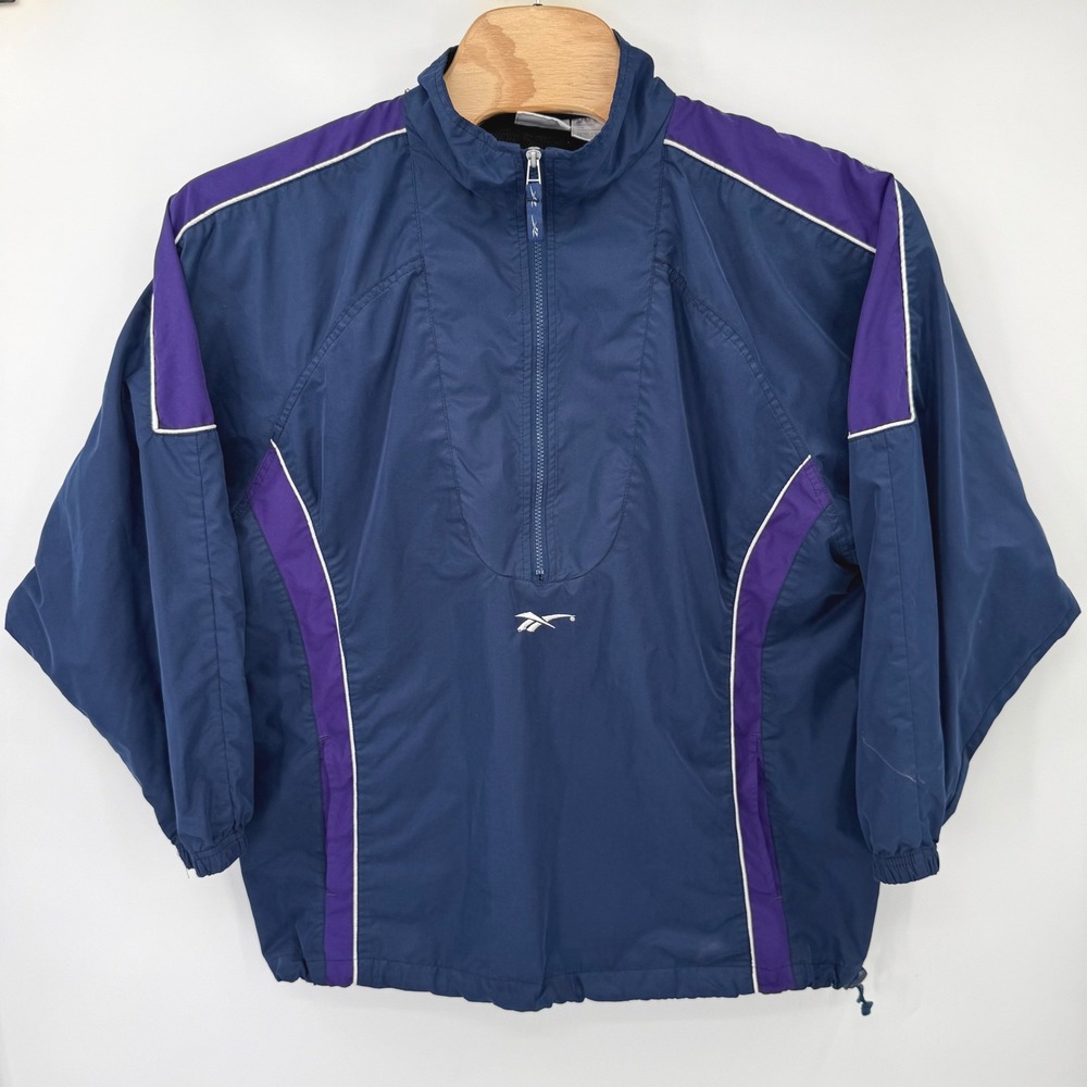 Reebok Windbreaker Mens XL Navy Blue Quarter Zip Colorblock Vintage Sport